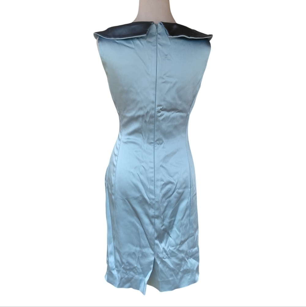 Tahari Powder Blue Collared Neckline Ruched Side Satin Cocktail Dress Size 2 - Picture 5 of 9